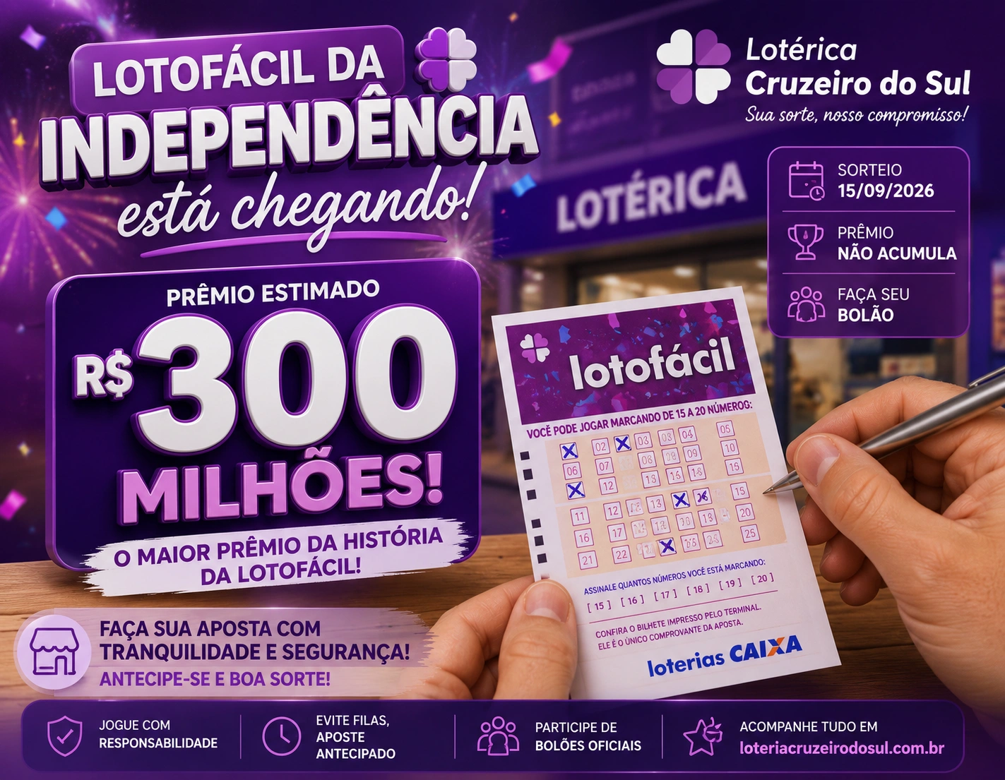Lotofácil da Independência está chegando: não perca a chance de concorrer a R$ 300 milhões