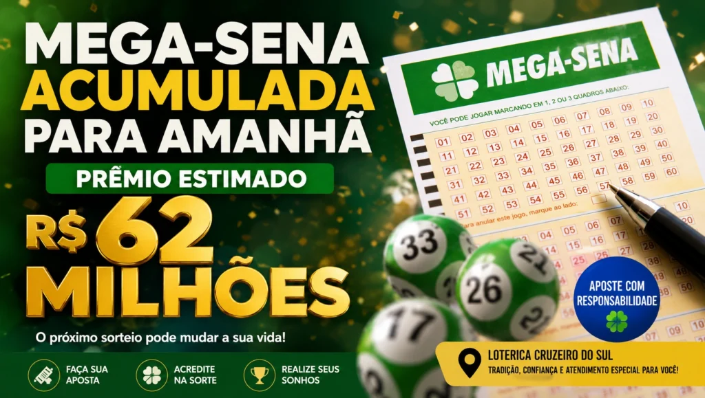 Mega-Sena acumulada para amanhã: prêmio pode mudar sua vida